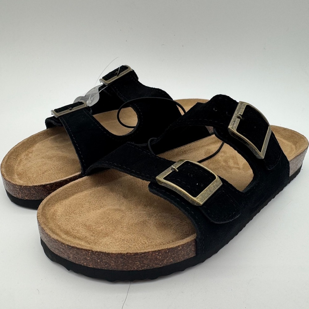 Khombu Asheville Black Suede Double Buckle Slide Sandals Women's Size 8